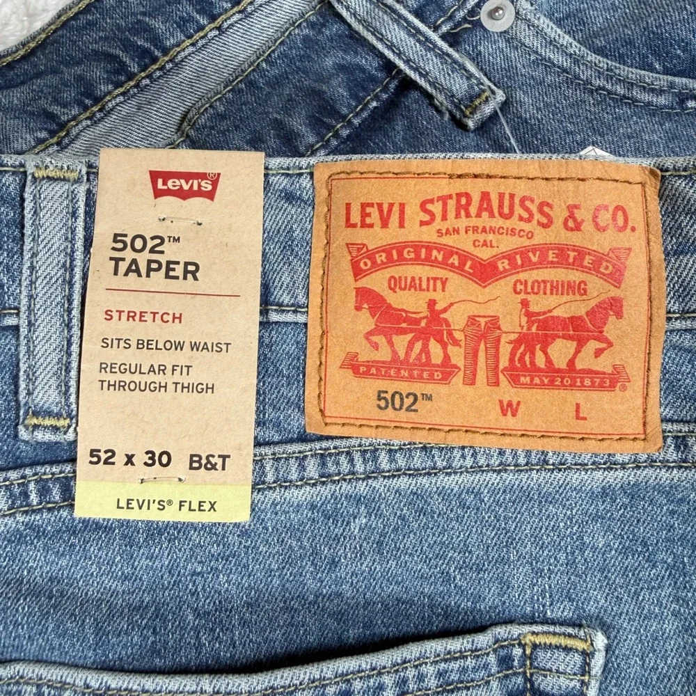 NEW Levi's 502 Taper Mens 52/30 Jeans Blue Spandex Stretch Flex Big and Tall